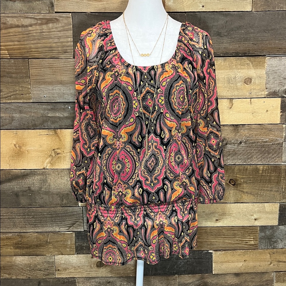 Inc. Women's Paisley Blouse Medium sheer shell camisole liner